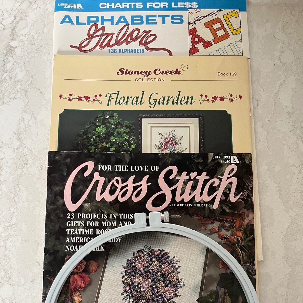 90’s Cross Stitch Books with Hoop